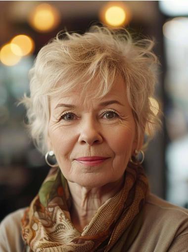 Short Human Hair Wigs Wavy Lace Front With Bangs Platinum Blonde 8" Wigs