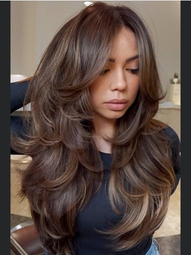 Long Brown Wig Layered Monofilament Synthetic 20" Straight Wigs