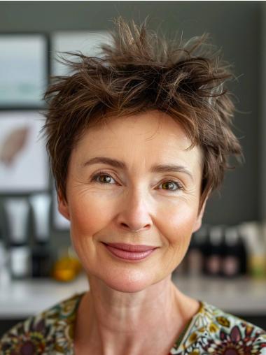 Short Human Hair Wigs Straight Lace Front Boycuts Brown 4" Wigs