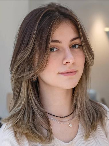 Human Wigs 14" Layered Straight Ombre/2 Tone Lace Front Shoulder Length Wigs