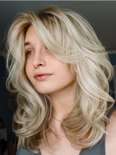 Blonde Lace Front Wigs 14" Wavy Shoulder Length Synthetic Layered Wigs