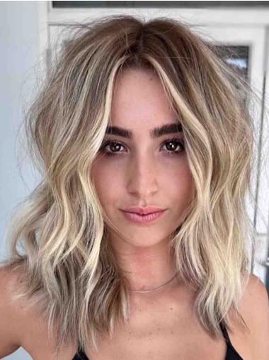 Long Blonde Wig 16" Wavy Lace Front Without Bangs Remy Human Hair Wigs