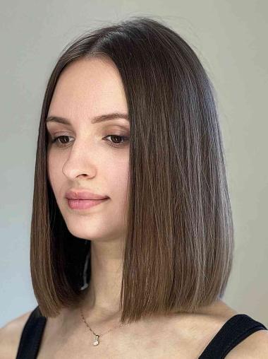 Human Wigs 12" Without Bangs Straight Brown Lace Front Shoulder Length Wigs