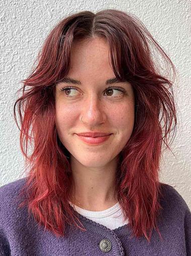 Lace Front Wigs Shoulder Length Red Synthetic 14" Layered Wigs