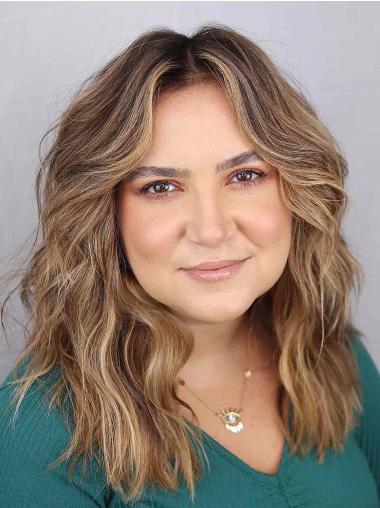 Long Human Hair Wigs 16" Ombre/2 Tone Layered Wavy Lace Front Wigs