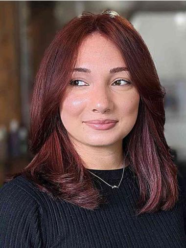 Human Wigs 14" Without Bangs Straight Auburn Lace Front Shoulder Length Wigs