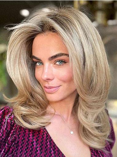 Long Blonde Wig 16" Wavy Monofilament Layered Synthetic Wigs