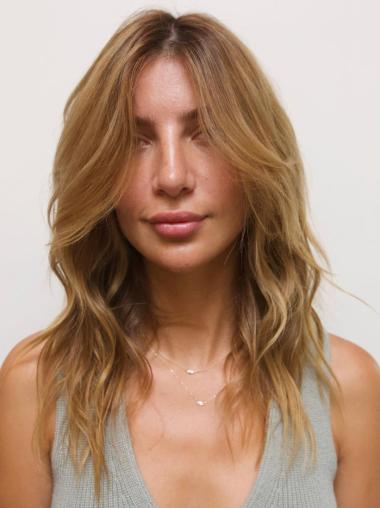 Long Blonde Wig 16" Wavy Lace Front Without Bangs Remy Human Hair Wigs