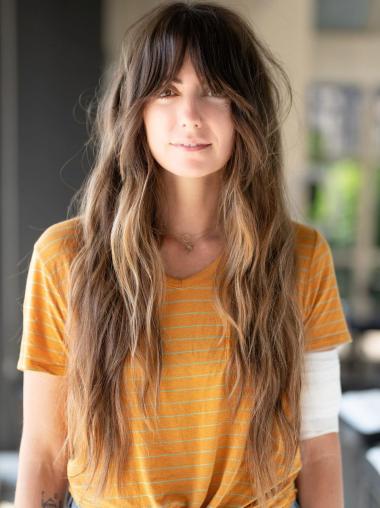 Long Blonde Wig 24" Straight Monofilament With Bangs Synthetic Wigs