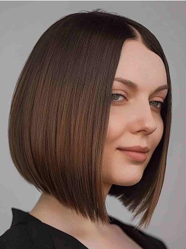Bob Wigs Brown Remy Human Hair Chin Length 10" Straight Lace Front Wigs