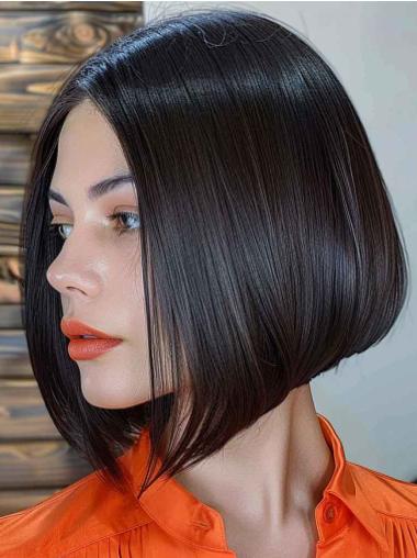 Black Bob Wig Lace Front Remy Human Hair 10" Chin Length Straight Wigs