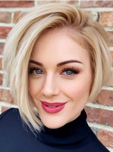 Blonde Bob Wig Monofilament Remy Human Hair 10" Chin Length Straight Wigs