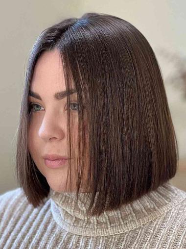 Bob Wigs Brown Remy Human Hair Chin Length 10" Straight Lace Front Wigs