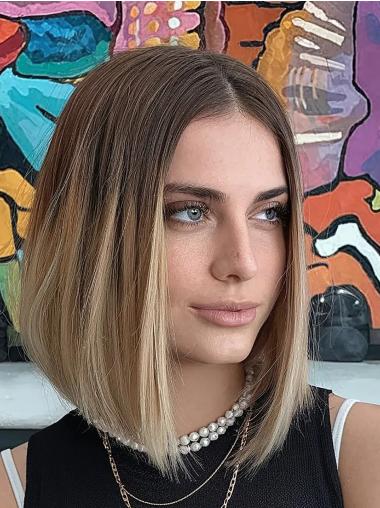 Human Wigs 12" Without Bangs Straight Ombre/2 Tone Lace Front Shoulder Length Wigs