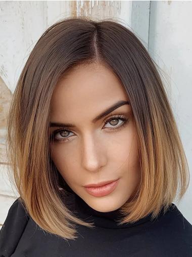 Human Wigs 10" Without Bangs Straight Ombre/2 Tone Lace Front Chin Length Wigs