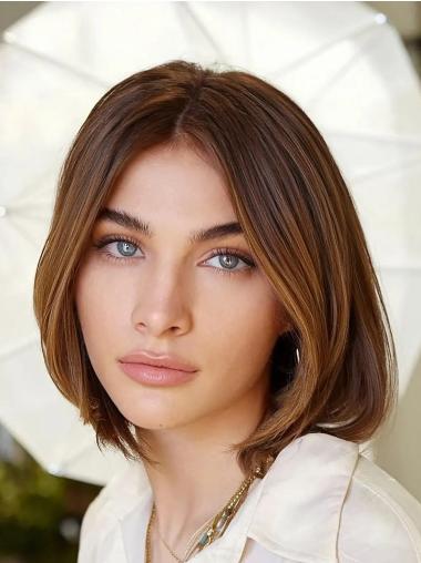 Bob Wigs Brown Remy Human Hair Chin Length 10" Straight Monofilament Wigs