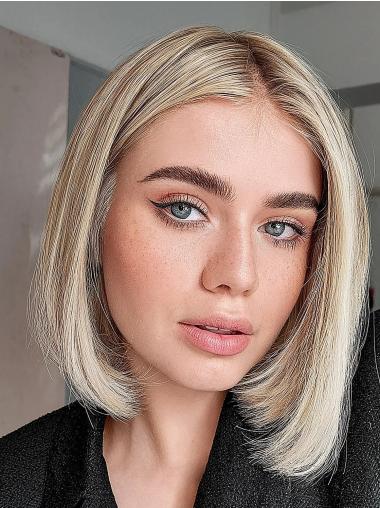 Bob Wigs Brown Remy Human Hair Chin Length 10" Straight Monofilament Wigs