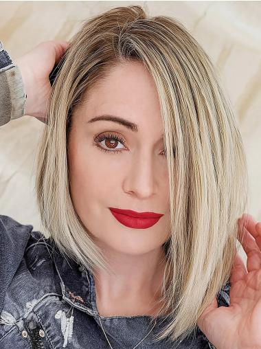 Bob Wigs Platinum Blonde Remy Human Hair Chin Length 10" Straight Lace Front Wigs