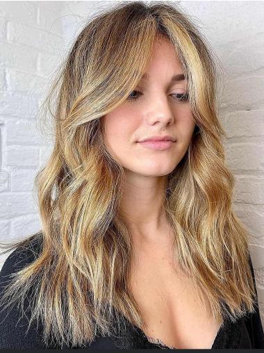 Long Blonde Wig 16" Wavy Monofilament Without Bangs Synthetic Wigs