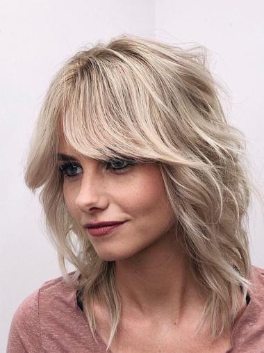 Blonde Lace Front Wigs 14" Wavy Shoulder Length Remy Human Hair Layered Wigs