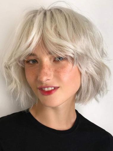 Bob Wigs Platinum Blonde Synthetic Chin Length 10" Wavy Monofilament Wigs