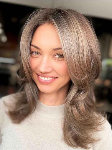 Human Wigs 14" Layered Wavy Ombre/2 Tone Monofilament Shoulder Length Wigs