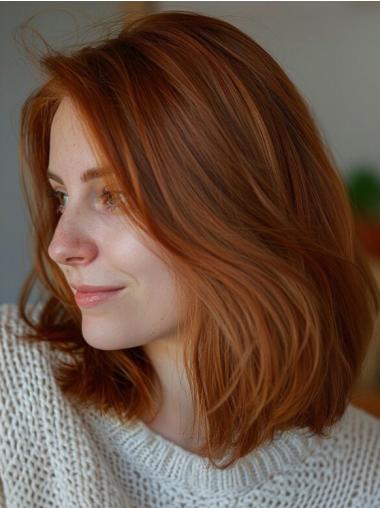 Human Wigs 12" Without Bangs Straight Copper Lace Front Shoulder Length Wigs