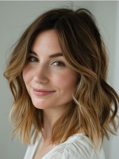 Lace Wigs 12" Wavy Ombre/2 Tone Shoulder Length Without Bangs Wigs