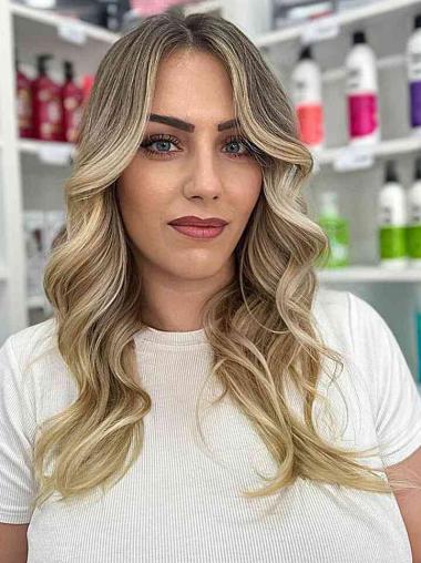 Long Blonde Wig 16" Wavy Monofilament With Bangs Synthetic Wigs