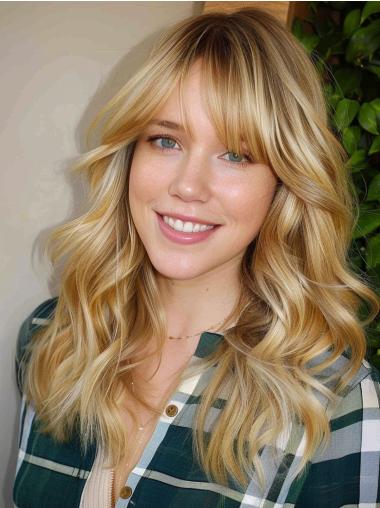 Long Blonde Wig 16" Wavy Lace Front With Bangs Synthetic Wigs