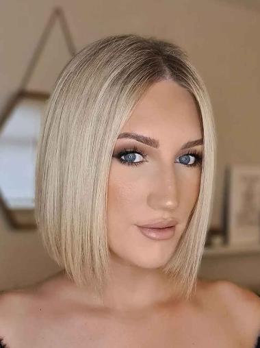 Bob Wigs Platinum Blonde Remy Human Hair Chin Length 10" Straight Monofilament Wigs