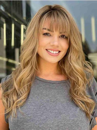 Long Blonde Wig 16" Wavy Lace Front With Bangs Synthetic Wigs