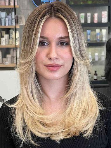 Long Blonde Wig 16" Straight Lace Front Layered Synthetic Wigs