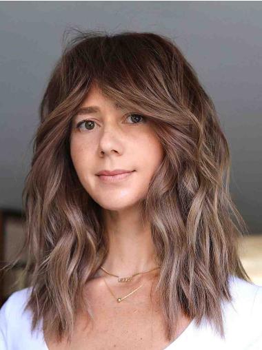 Human Wigs 14" Layered Wavy Brown Lace Front Shoulder Length Wigs