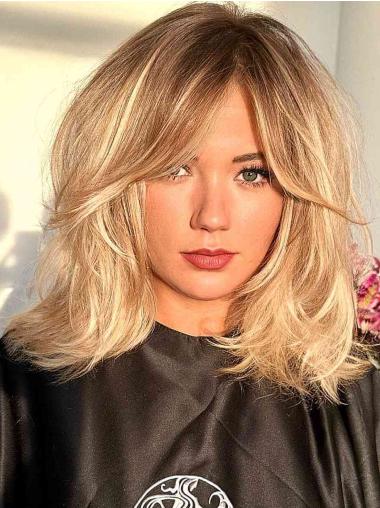 Blonde Lace Front Wigs 14" Straight Shoulder Length Synthetic Layered Wigs