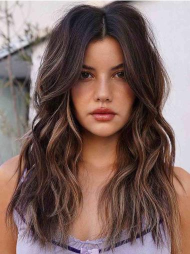Long Hair Wigs Monofilament Without Bangs Wavy Ombre/2 Tone 16" Wigs