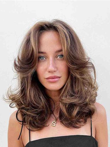 Lace Wigs 14" Wavy Brown Shoulder Length Layered Wigs