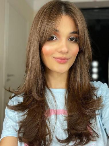 Long Brown Wig Layered Lace Front Synthetic 18" Straight Wigs