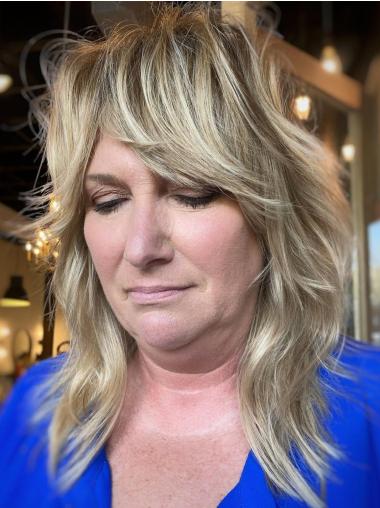 Ladies Blonde Wigs 14" Synthetic With Bangs Shoulder Length Monofilament Wigs