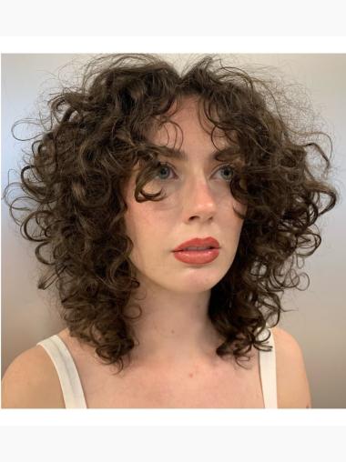 Human Wigs 12" Layered Curly Black Monofilament Shoulder Length Wigs