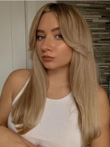 Long Blonde Wig 18" Straight Monofilament Layered Synthetic Wigs