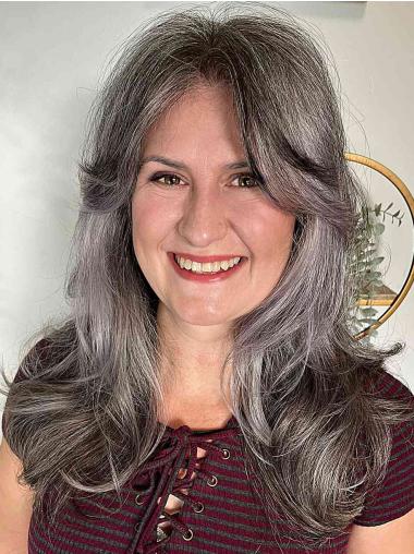 Long Grey Wig Monofilament Layered 16" Wavy Synthetic Wigs