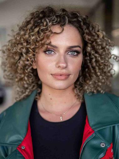 Blonde Curly Wig Lace Front Synthetic Layered 12" Shoulder Length Wigs