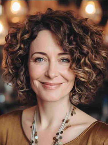 Bob Wigs Brown Synthetic Chin Length 10" Curly Monofilament Wigs