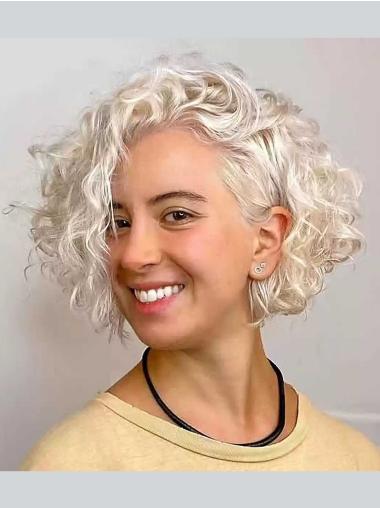 Bob Wigs Platinum Blonde Synthetic Chin Length 10" Curly Lace Front Wigs