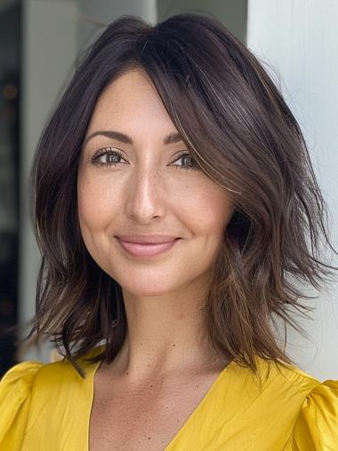 Human Wigs 12" Layered Straight Ombre/2 Tone Lace Front Shoulder Length Wigs