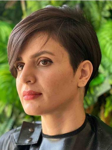 Human Hair Short Wigs Straight Lace Front Boycuts 6" Brown Wigs