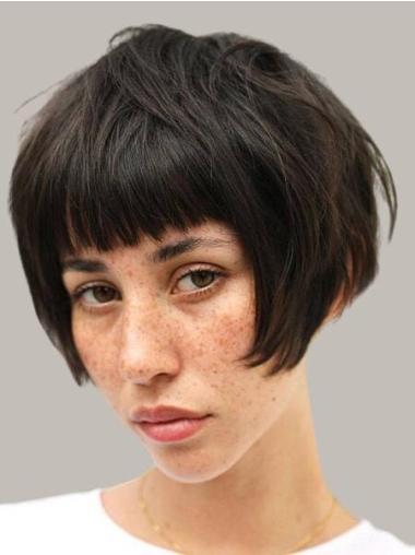 Human Hair Short Wigs Straight Monofilament Bobs 6" Black Wigs