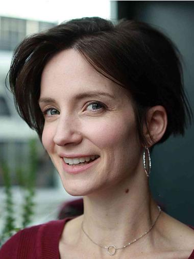 Human Hair Short Wigs Straight Lace Front Bobs 6" Black Wigs