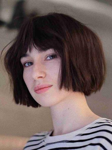 Human Hair Short Wigs Straight Monofilament Bobs 8" Brown Wigs